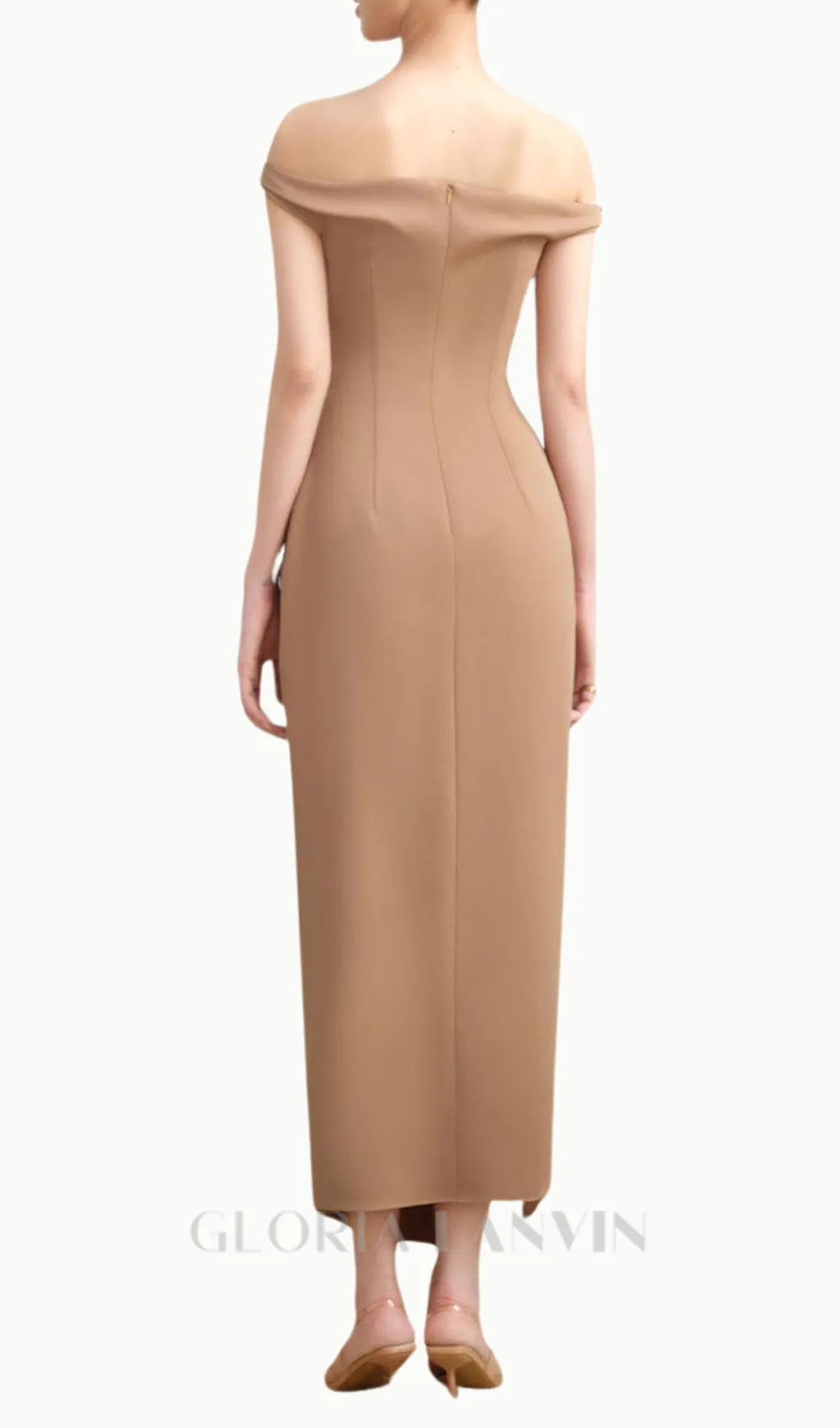 Layla Slit Off-Shoulder Twill Ankle Length Dress Gloria Lanvin