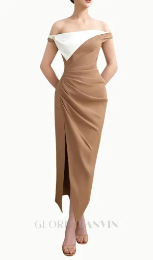 Layla Slit Off-Shoulder Twill Ankle Length Dress Gloria Lanvin