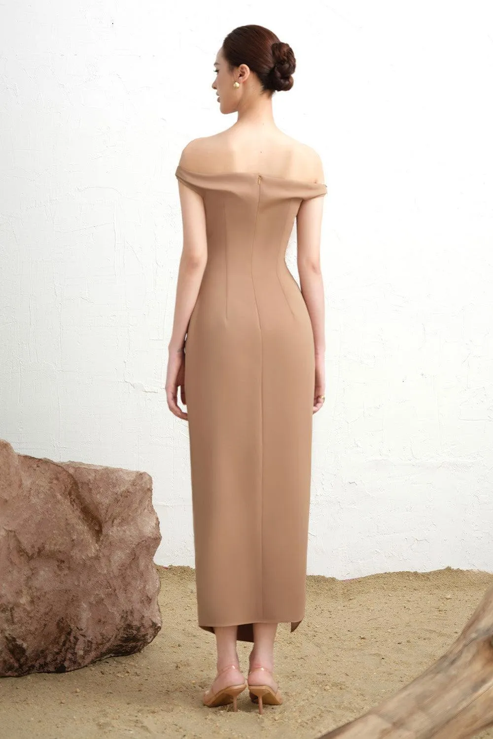 Layla Slit Off-Shoulder Twill Ankle Length Dress Gloria Lanvin