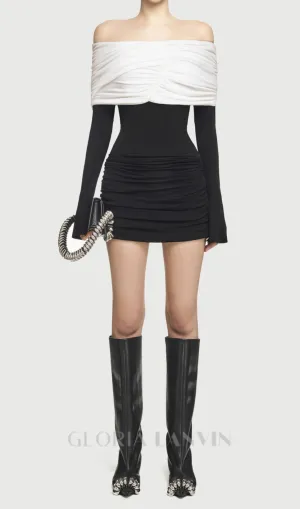 Lekeisha Off Shoulder Draped Mini Dress in Black Gloria Lanvin