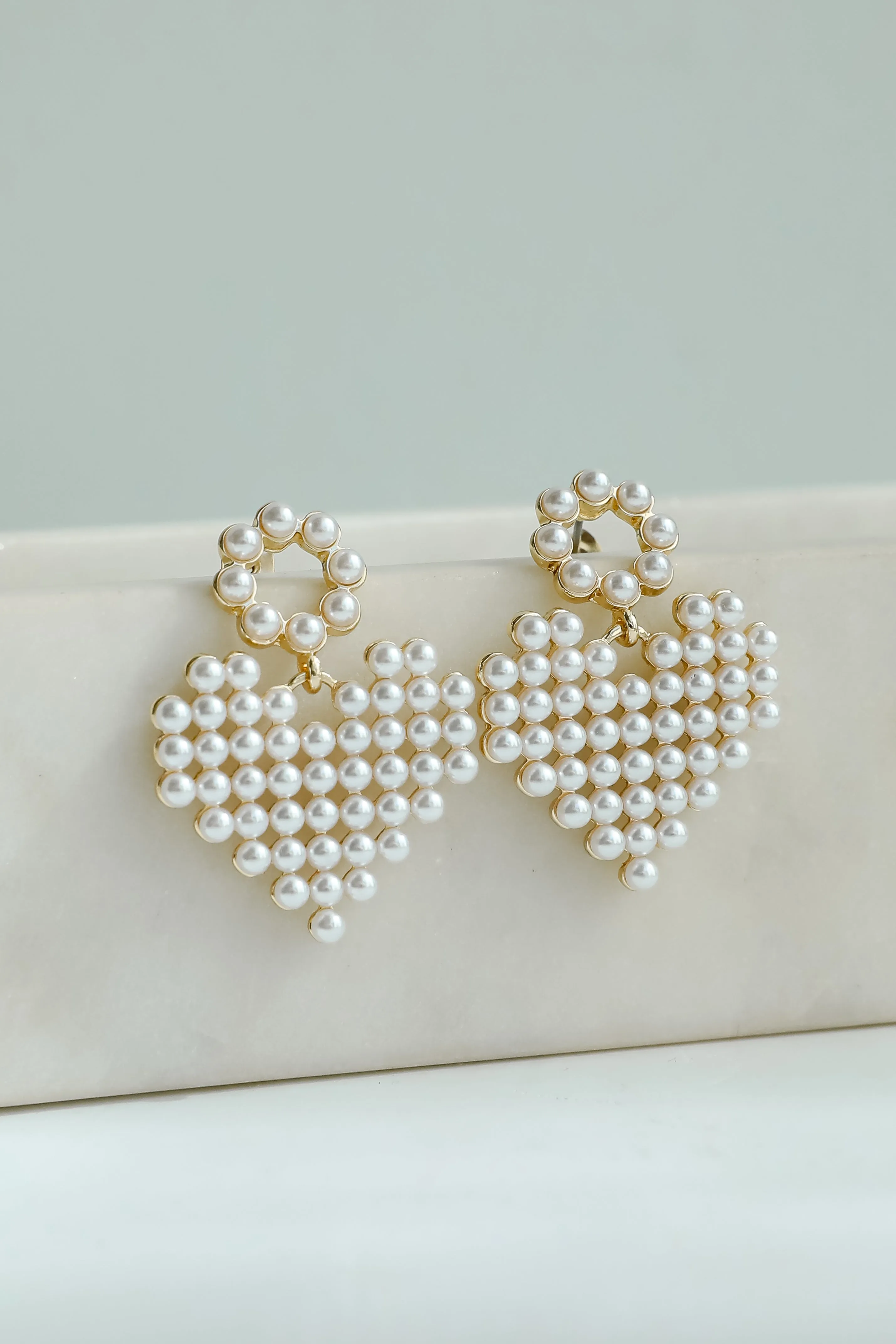 Lennon Gold Pearl Heart Drop Earrings
