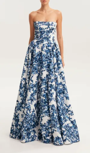 LETITIA BLUE HYDRANGEA STRAPLESS MAXI DRESS Gloria Lanvin