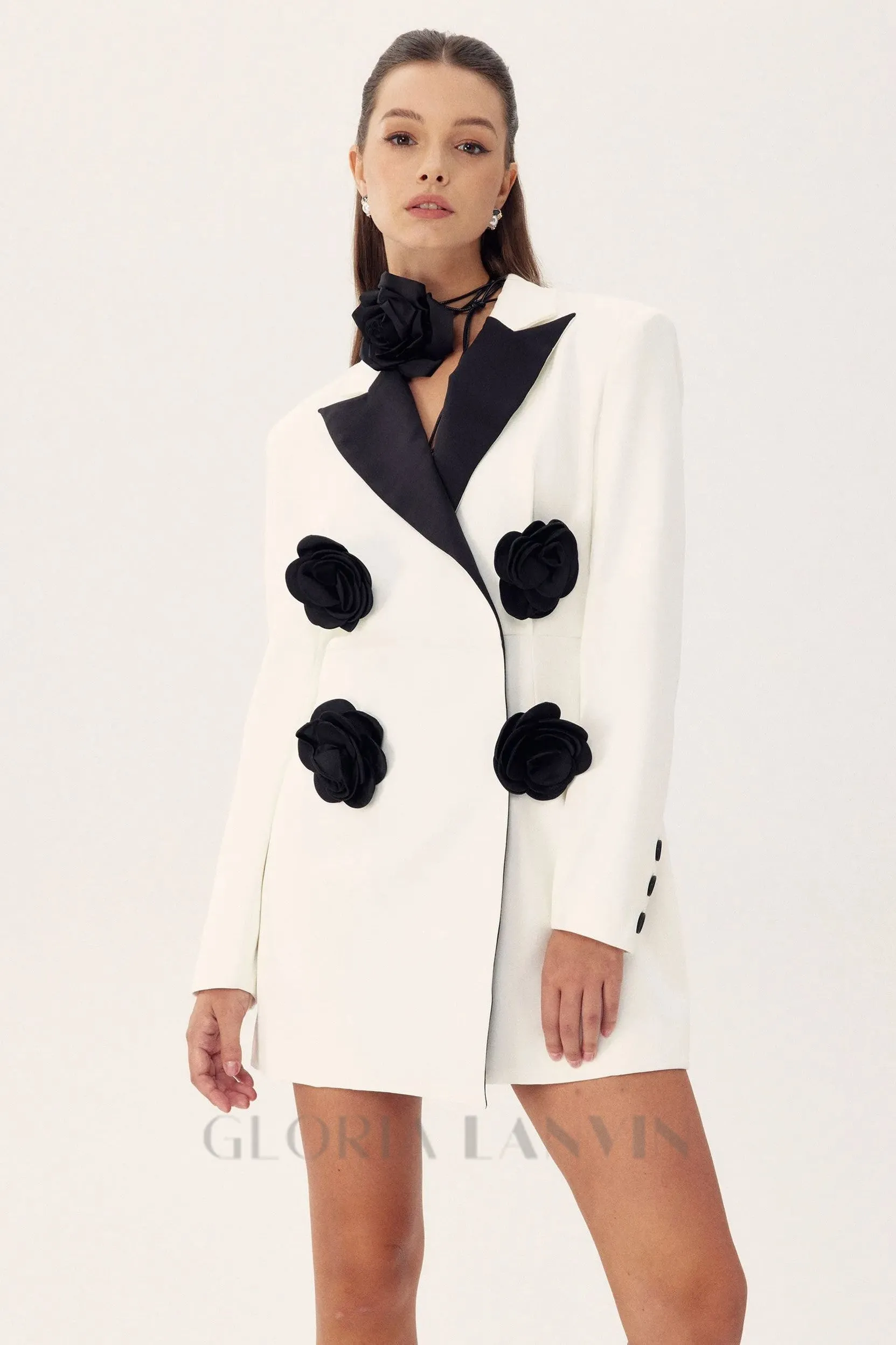 LETITIA FLORAL CONTRAST WHITE BLAZER MINI DRESS Gloria Lanvin