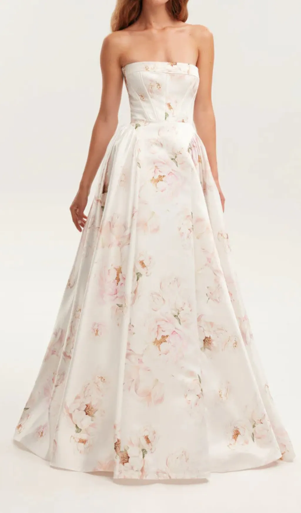 LETITIA PINK  PEONY STRAPLESS MAXI DRESS Gloria Lanvin