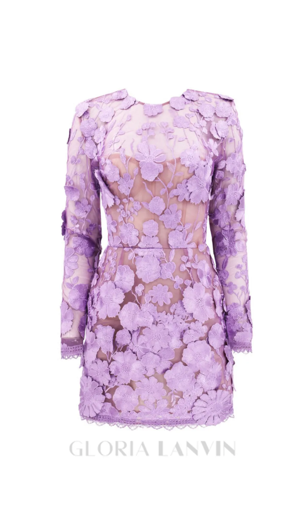 Lilac floral lace Long Sleeve Mini Dress Gloria Lanvin