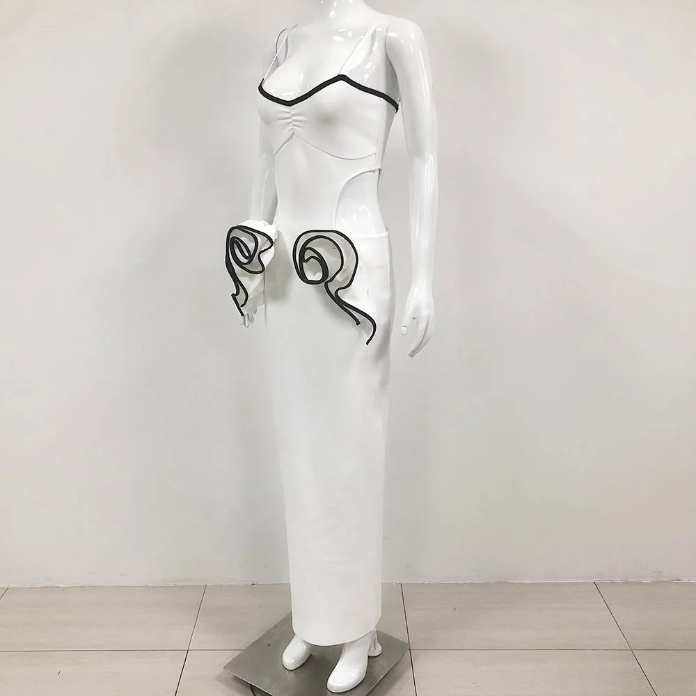 LILLIAN WAIST FLOWER RUFFLE EMBELLISHED CUT OUT MAXI DRESS Gloria Lanvin
