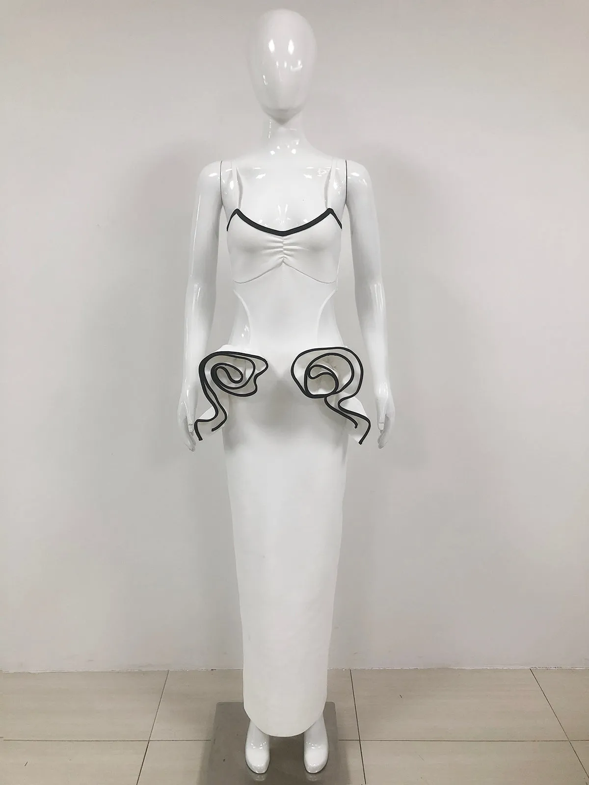 LILLIAN WAIST FLOWER RUFFLE EMBELLISHED CUT OUT MAXI DRESS Gloria Lanvin