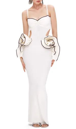 LILLIAN WAIST FLOWER RUFFLE EMBELLISHED CUT OUT MAXI DRESS Gloria Lanvin