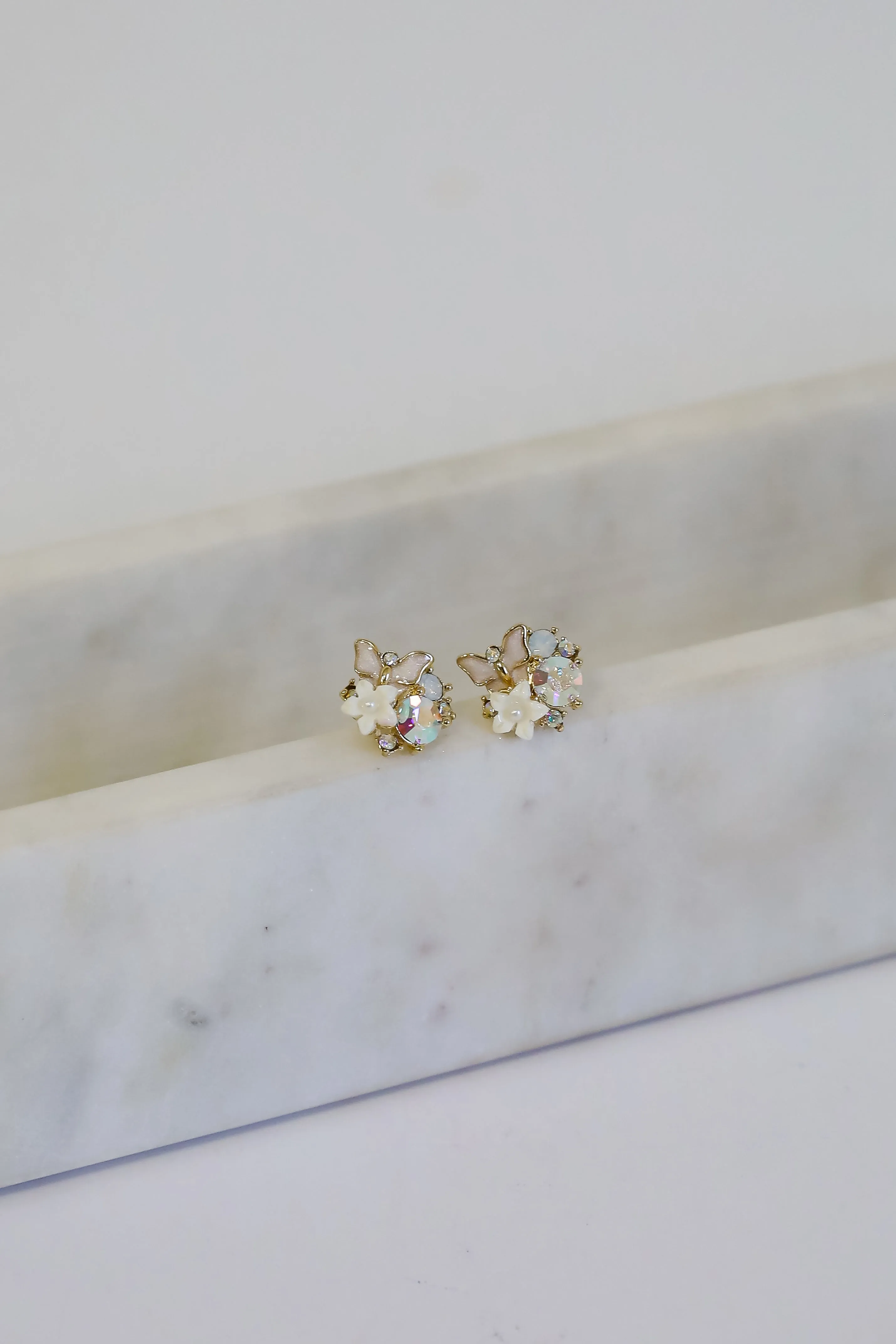 Lilly Gold Floral   Butterfly Stud Earrings