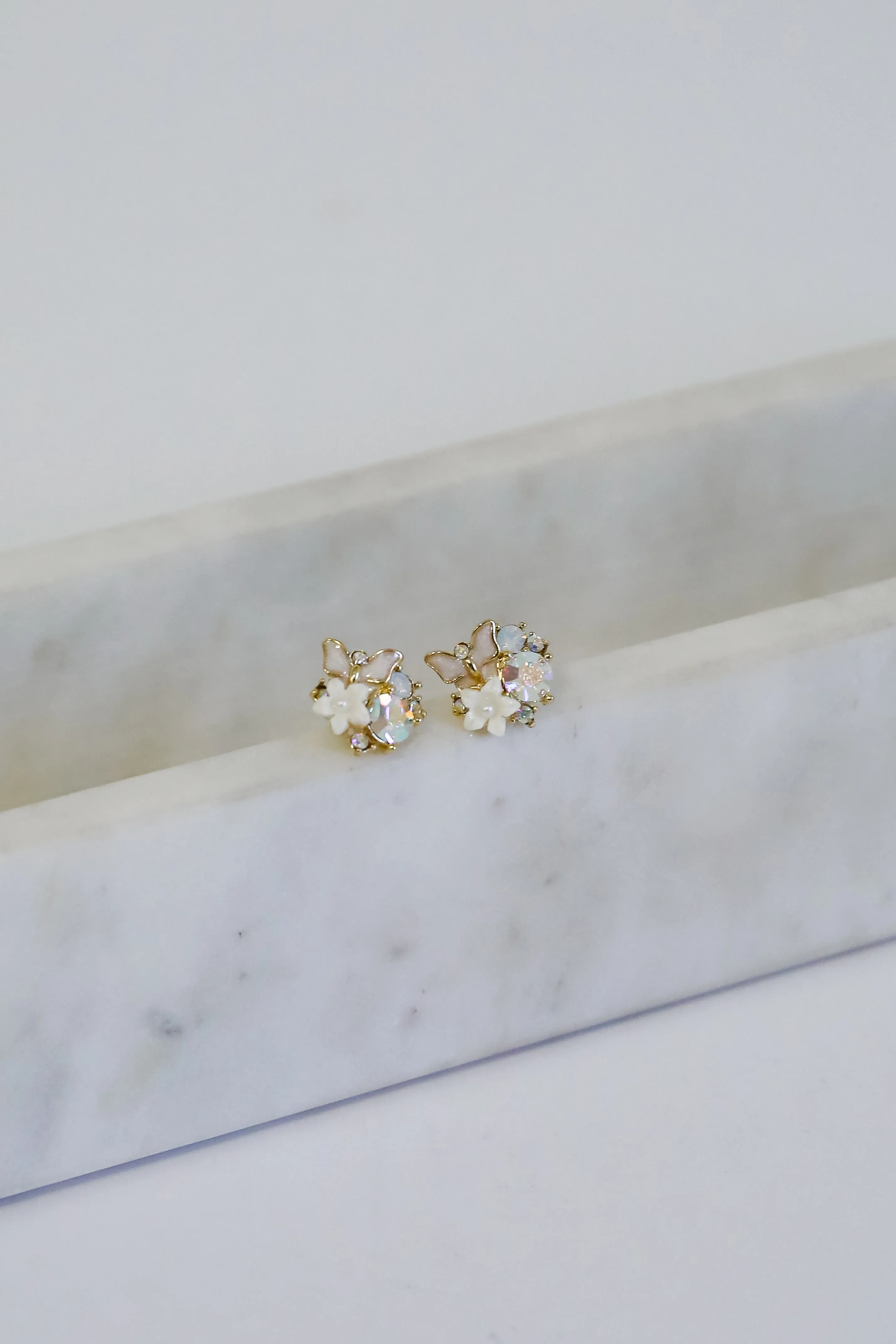 Lilly Gold Floral   Butterfly Stud Earrings