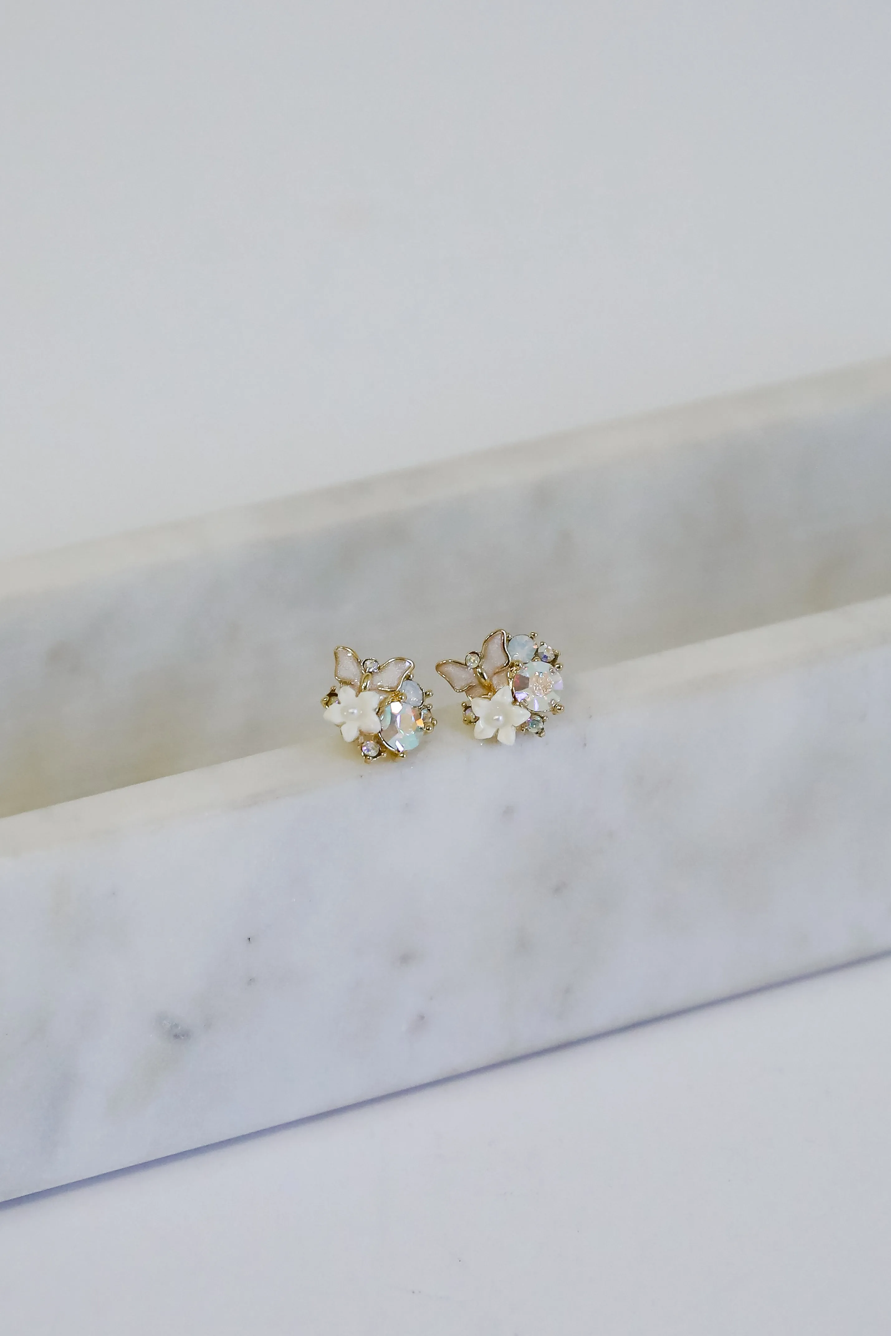 Lilly Gold Floral   Butterfly Stud Earrings