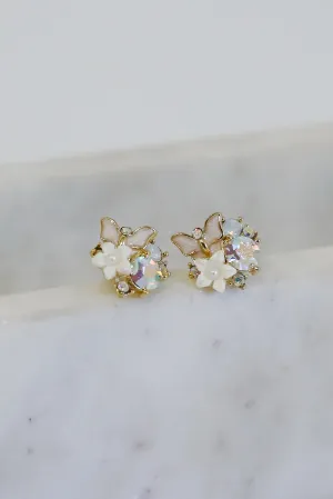Lilly Gold Floral   Butterfly Stud Earrings