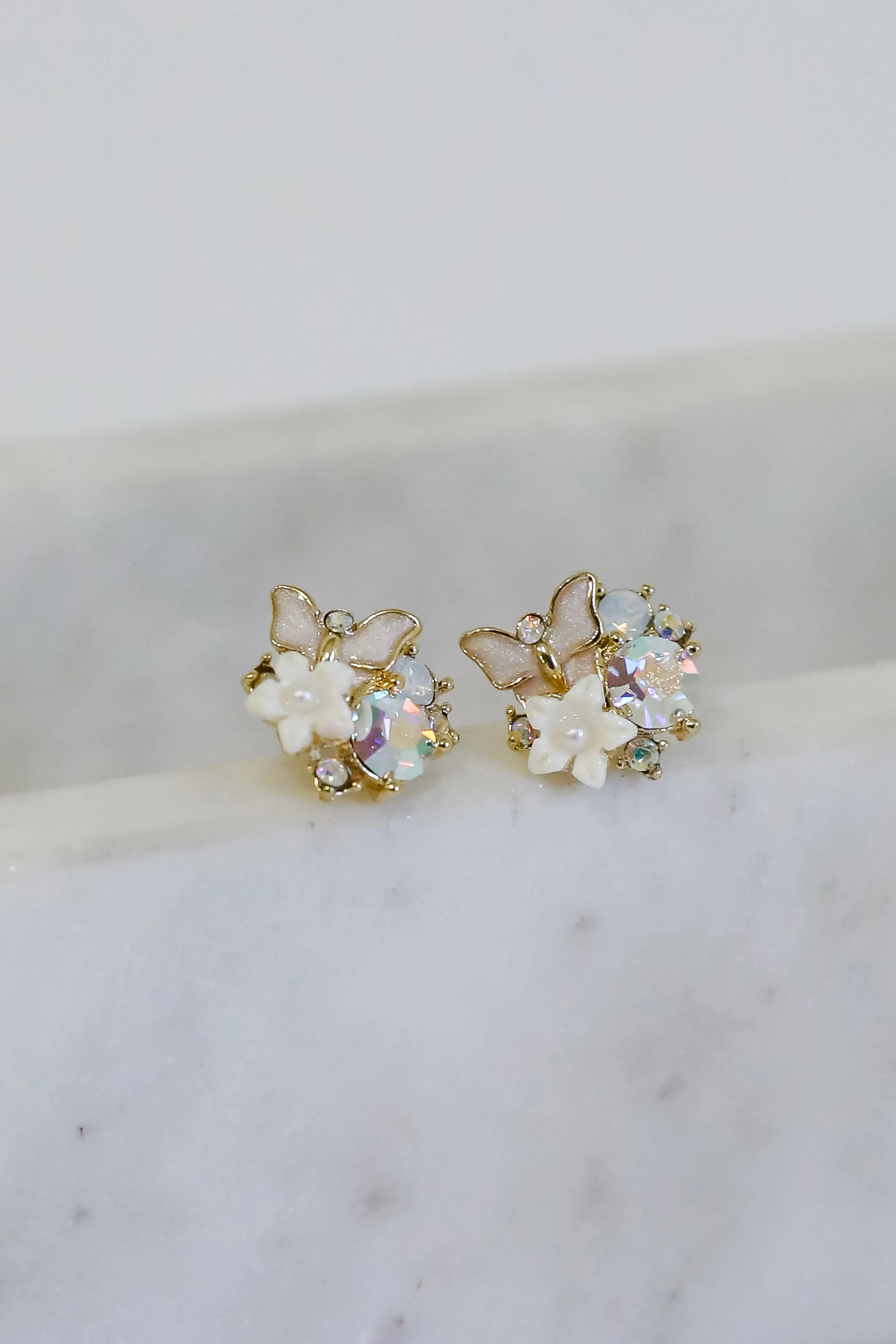 Lilly Gold Floral   Butterfly Stud Earrings
