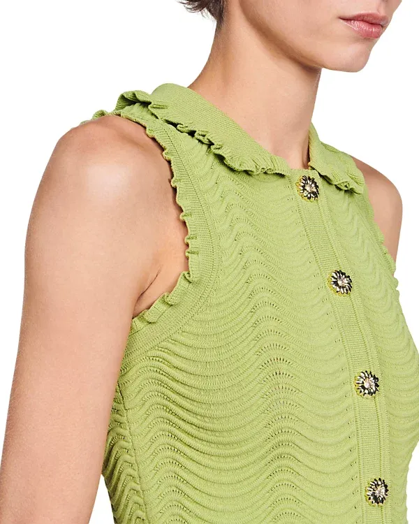 Lina Sleeveless Textured Knit Top in Olive Green Gloria Lanvin
