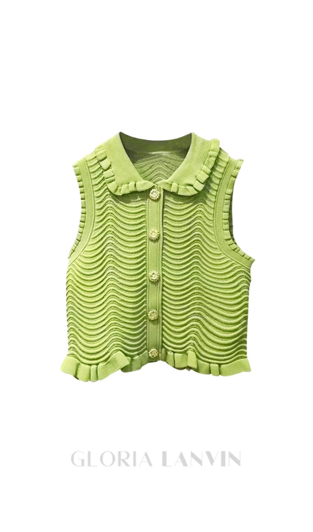 Lina Sleeveless Textured Knit Top in Olive Green Gloria Lanvin
