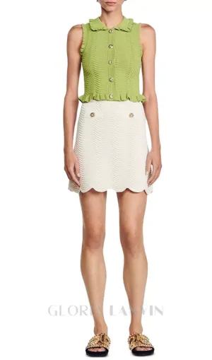 Lina Sleeveless Textured Knit Top in Olive Green Gloria Lanvin