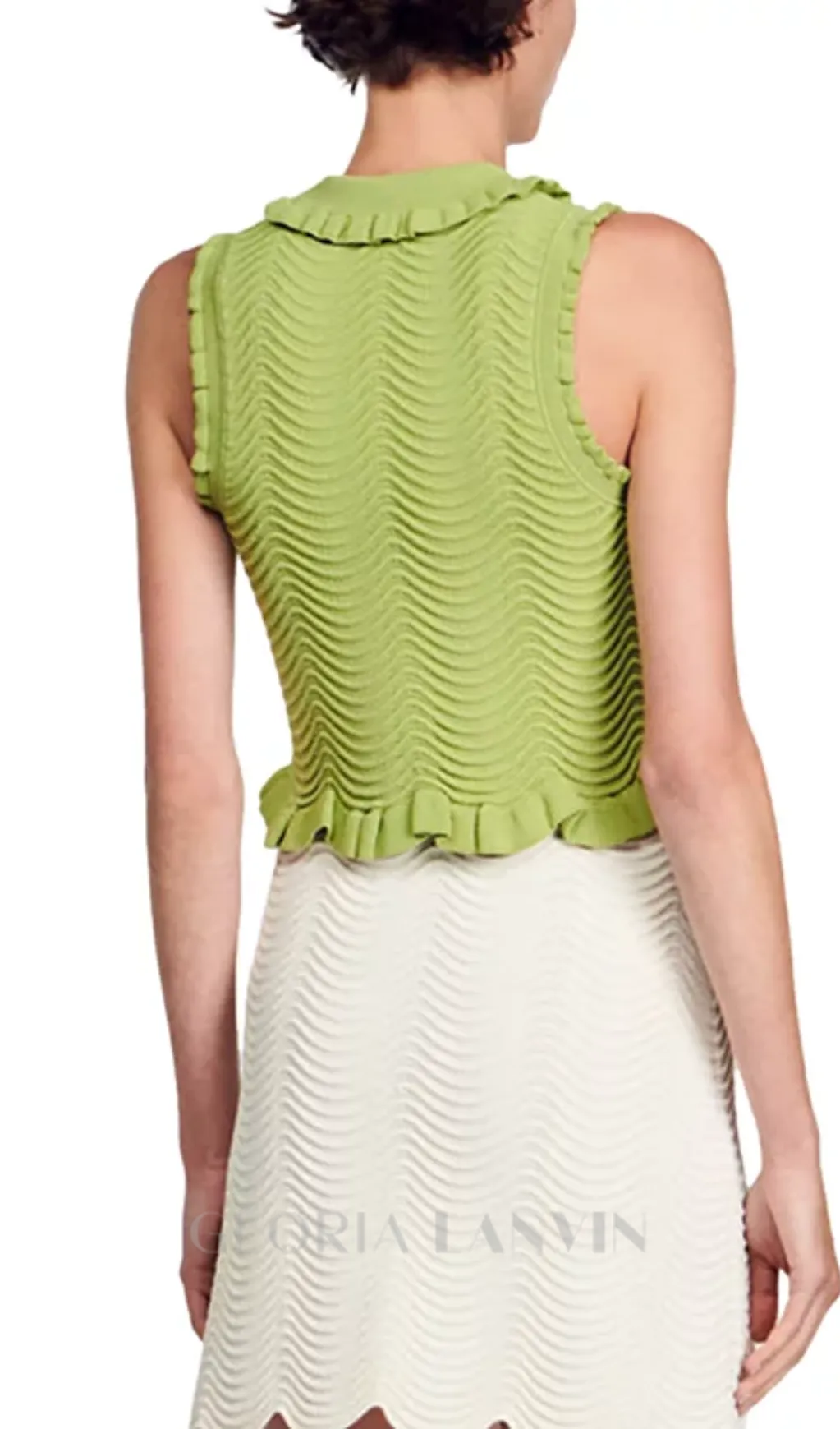 Lina Sleeveless Textured Knit Top in Olive Green Gloria Lanvin