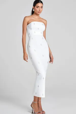 LINDA STRAPLESS CRYSTAL EMBELLISHED WHITE BANDAGE DRESS Gloria Lanvin