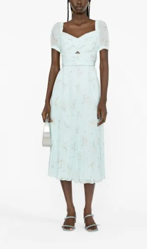 LINDSAY FLORAL-PRINT CHIFFON MIDI DRESS IN BLUE Gloria Lanvin
