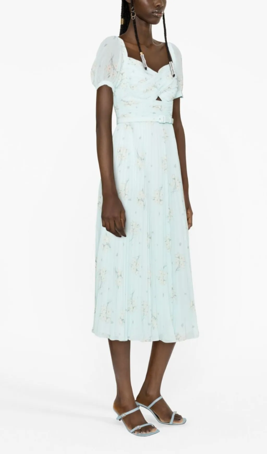 LINDSAY FLORAL-PRINT CHIFFON MIDI DRESS IN BLUE Gloria Lanvin