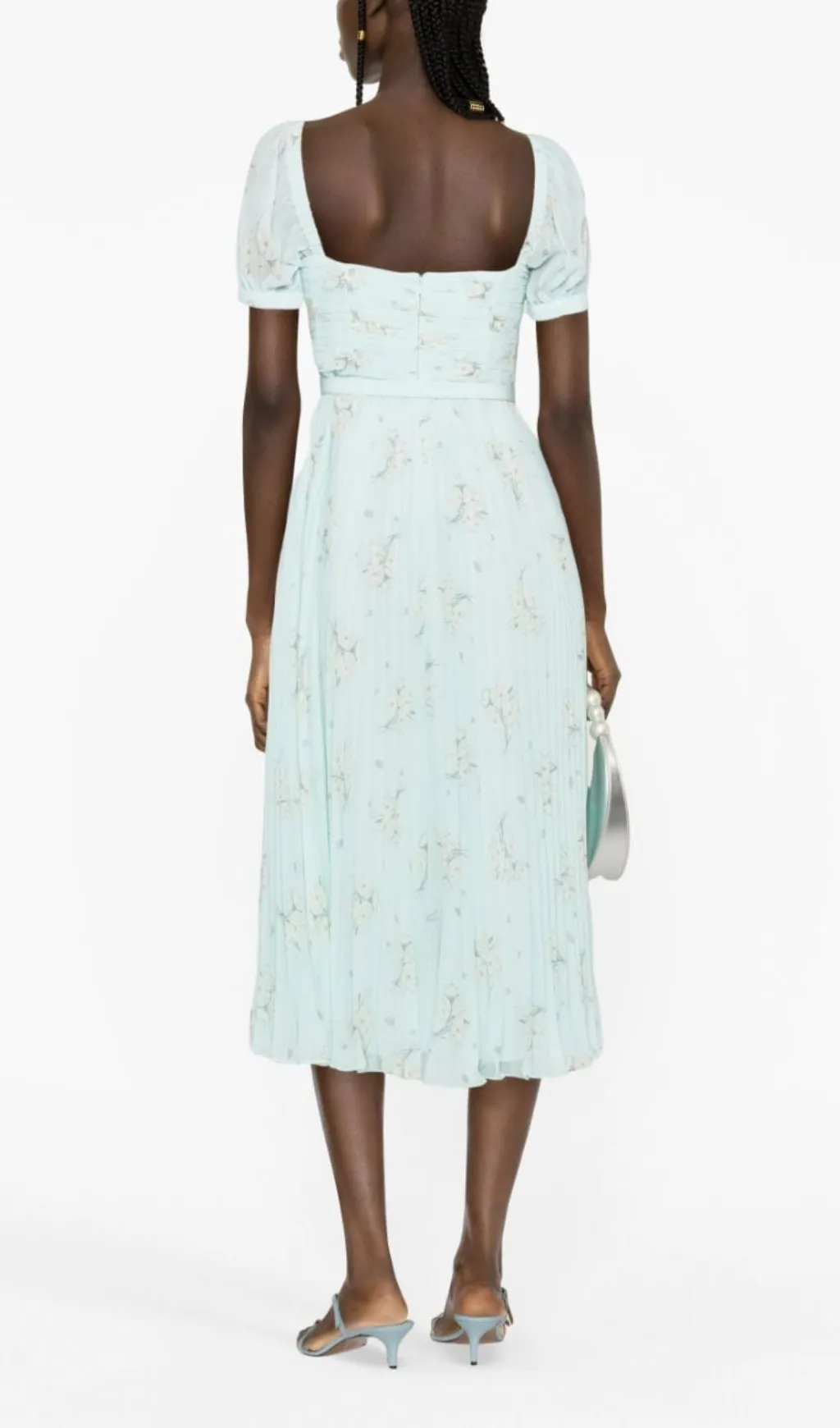 LINDSAY FLORAL-PRINT CHIFFON MIDI DRESS IN BLUE Gloria Lanvin