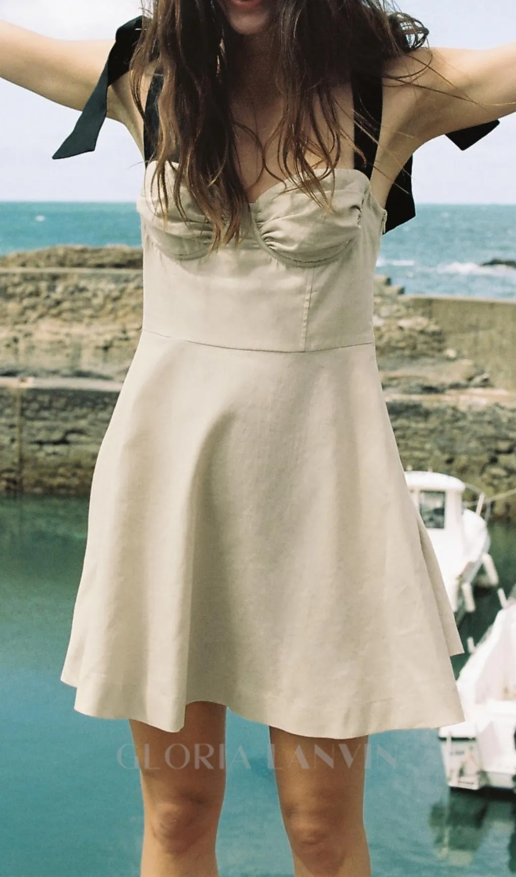 linen blend mini dress with contrast bows Gloria Lanvin