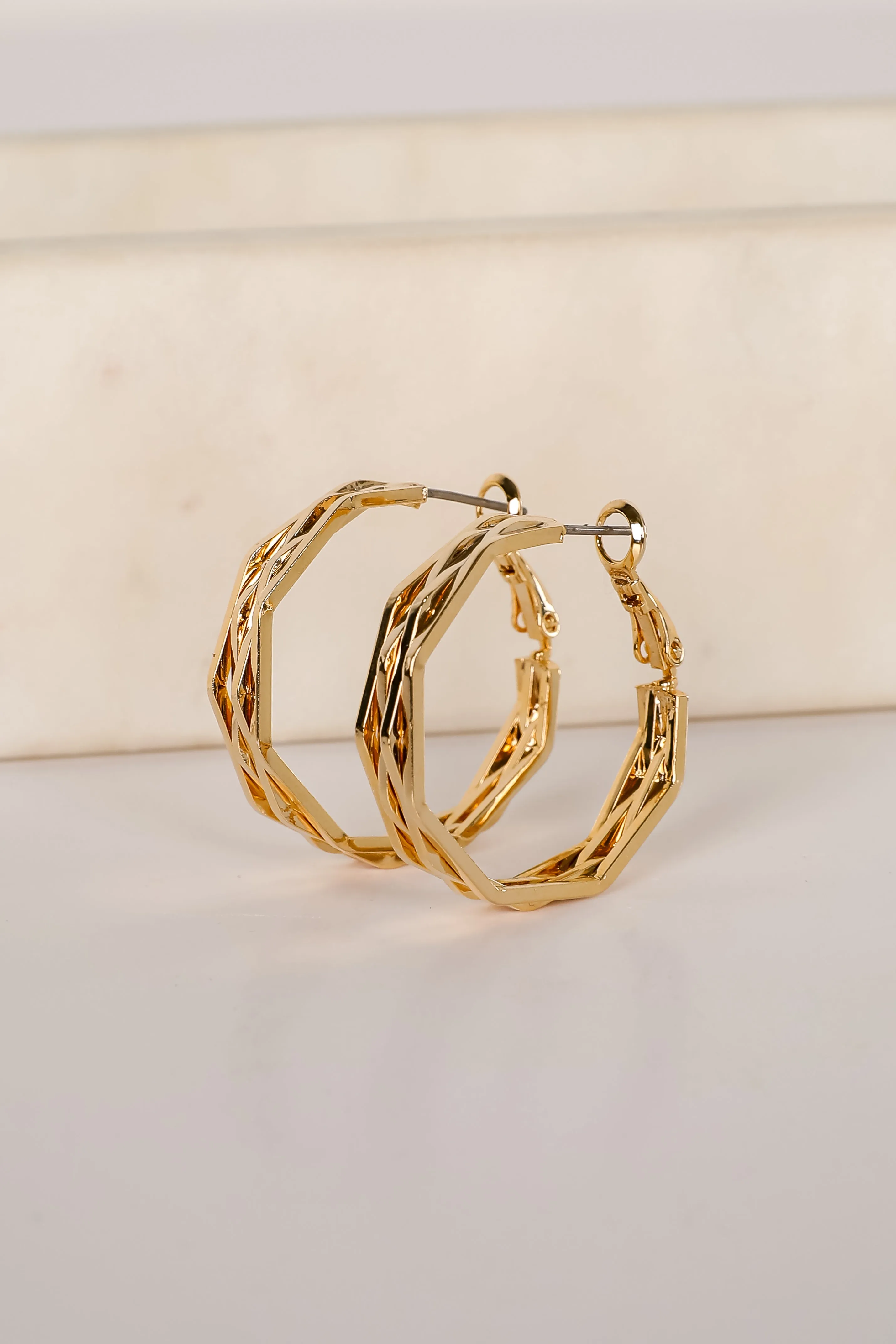 Lisa Gold Textured Hoop Earrings