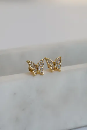 Lola Gold Rhinestone Butterfly Stud Earrings