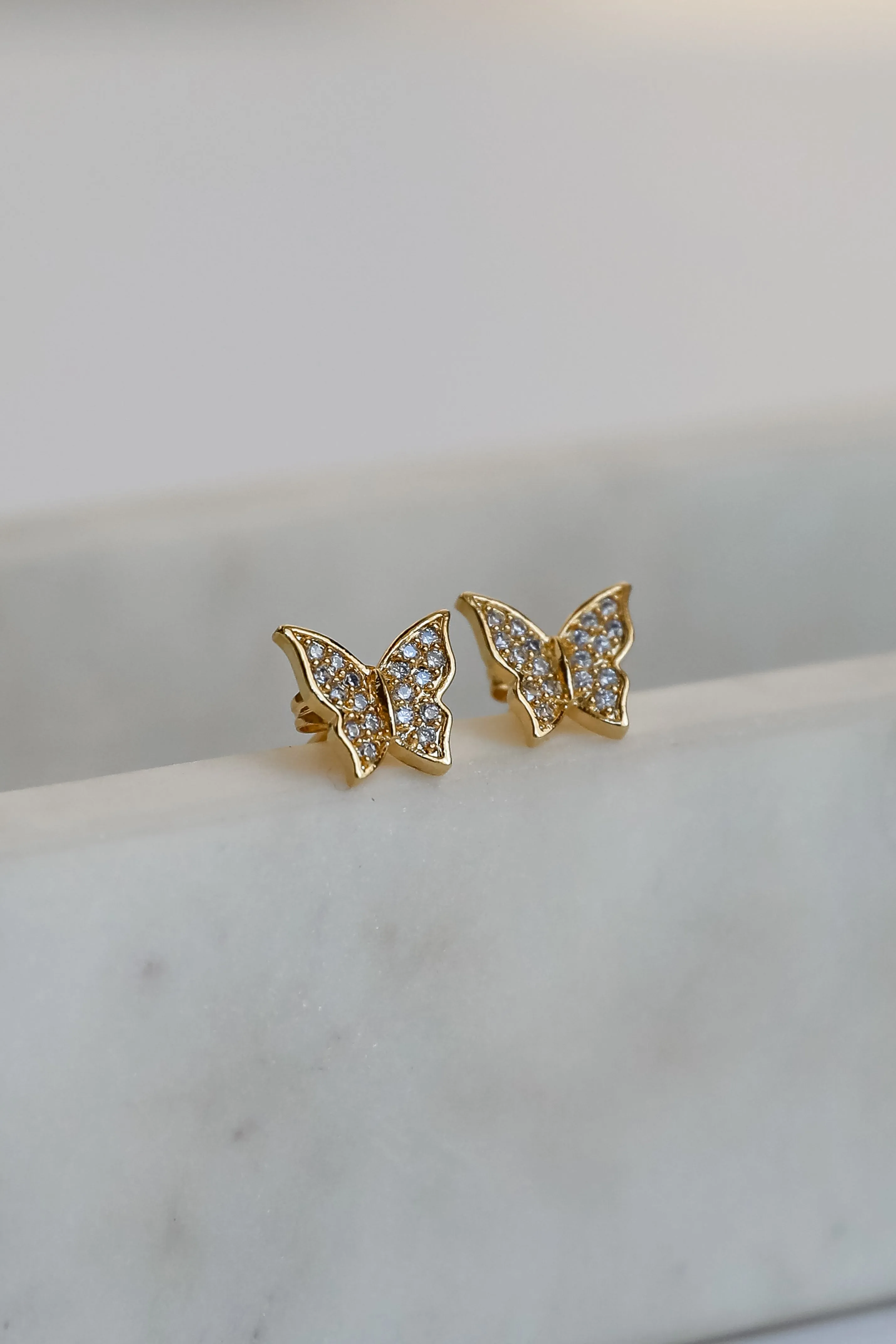Lola Gold Rhinestone Butterfly Stud Earrings