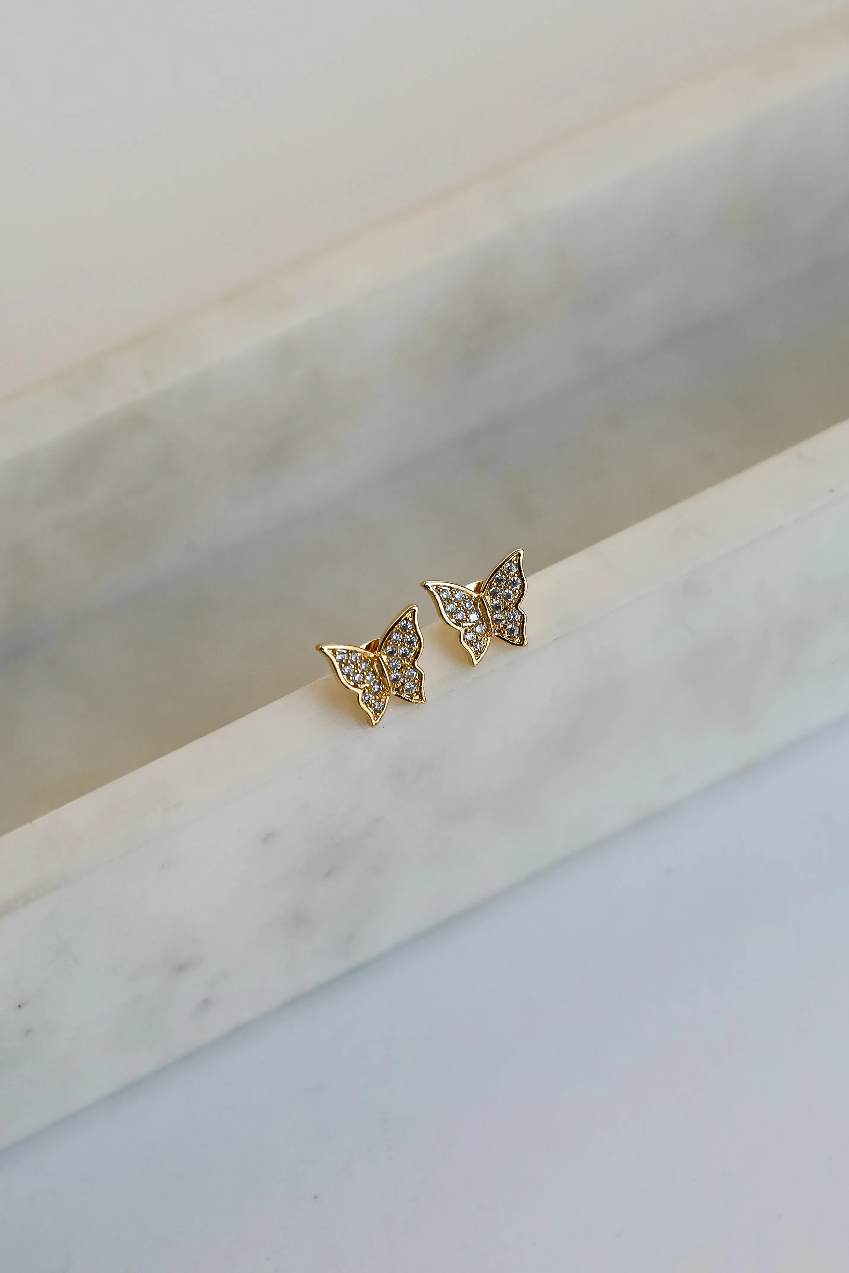 Lola Gold Rhinestone Butterfly Stud Earrings