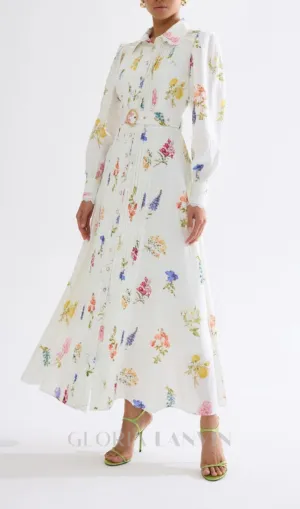 LONG CUFFED SLEEVES FLORAL MAXI DRESS Gloria Lanvin
