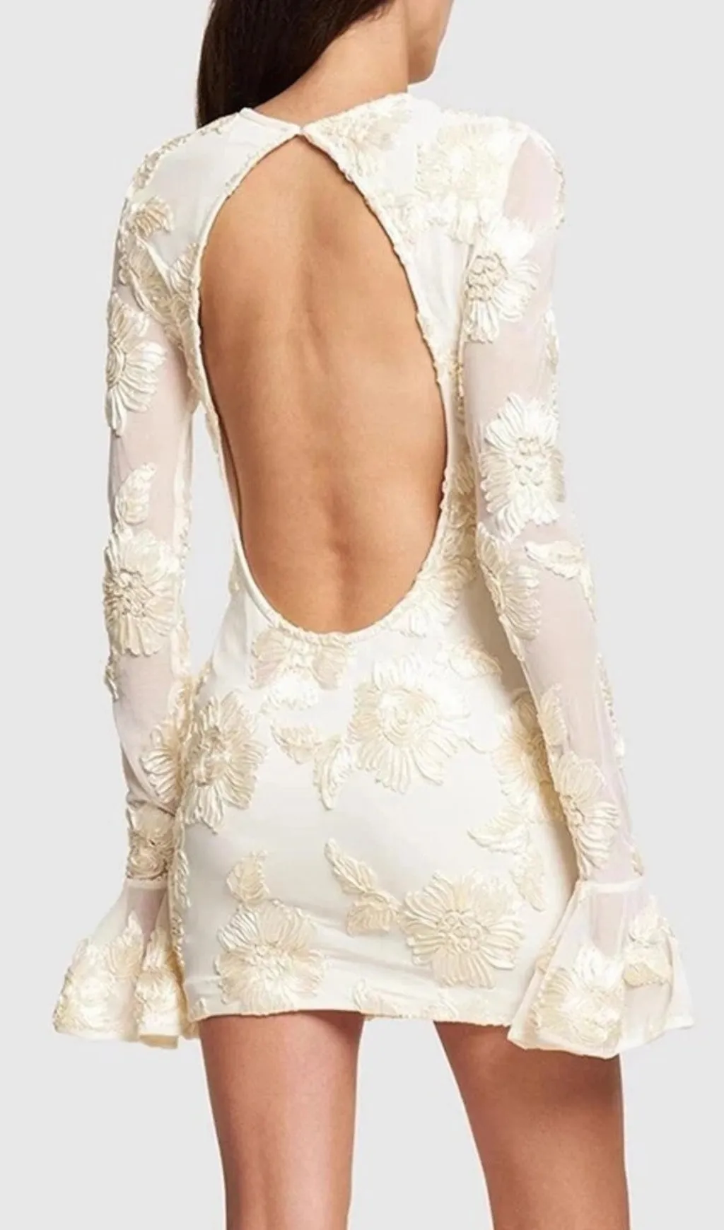 LONG SLEEVE 3D MESH TIGHT MINI DRESS Gloria Lanvin