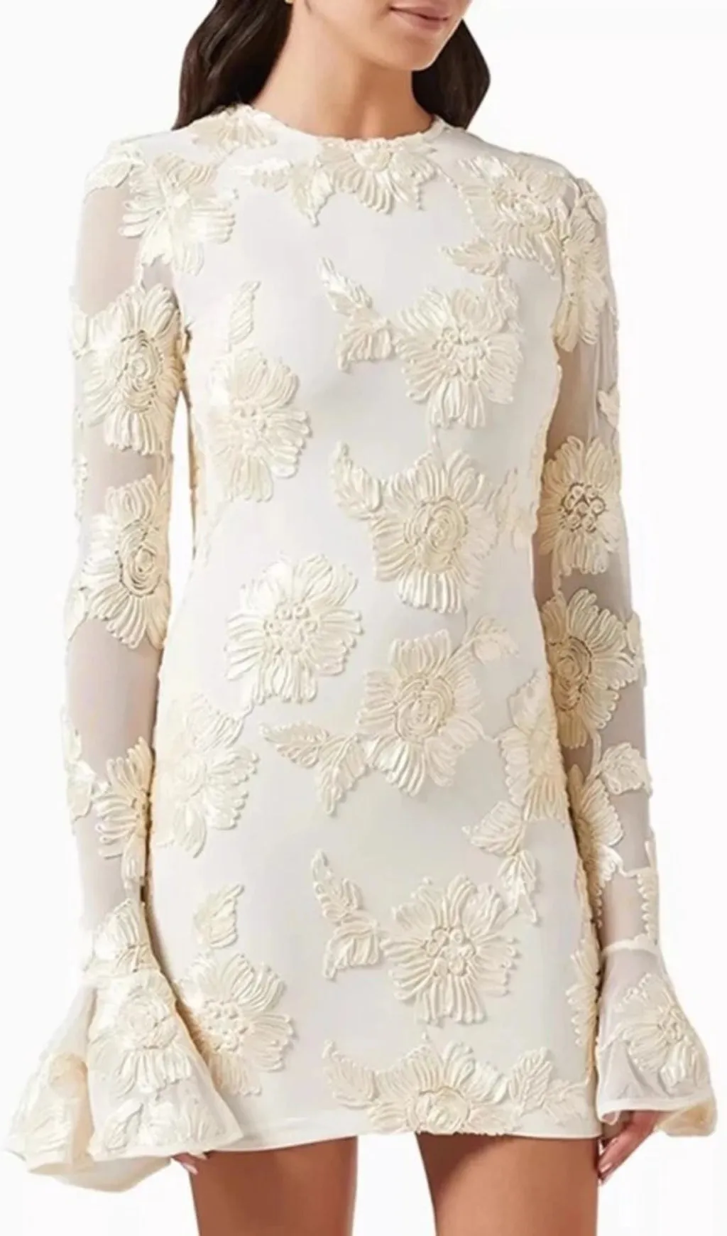 LONG SLEEVE 3D MESH TIGHT MINI DRESS Gloria Lanvin
