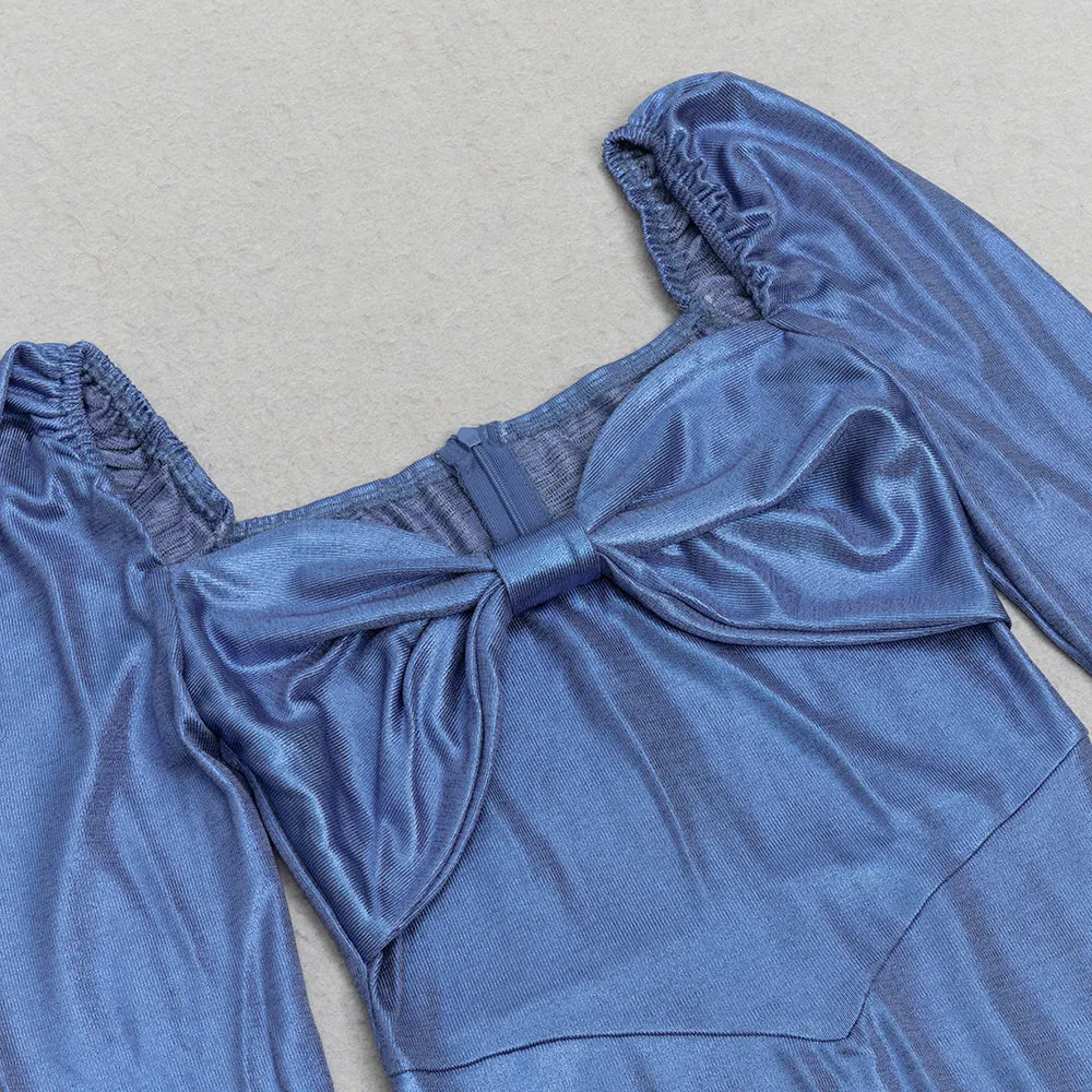 LONG SLEEVE BUSTIER MIDI DRESS IN BLUE Gloria Lanvin
