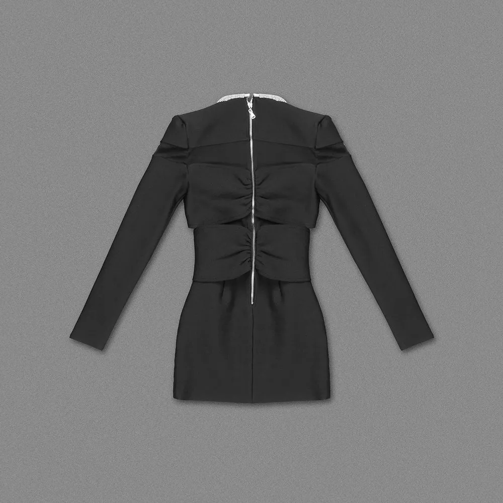 LONG SLEEVE CRYSTAL NECKLINE MINI DRESS Gloria Lanvin