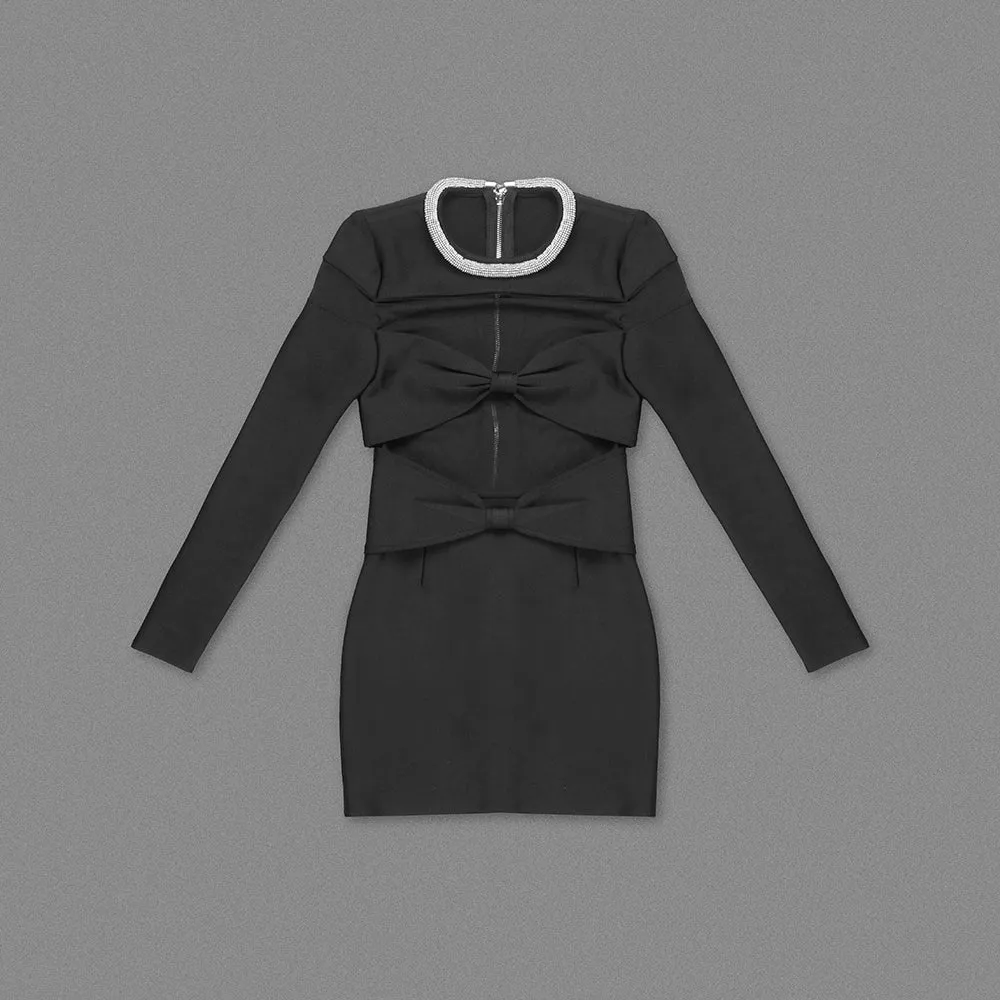 LONG SLEEVE CRYSTAL NECKLINE MINI DRESS Gloria Lanvin
