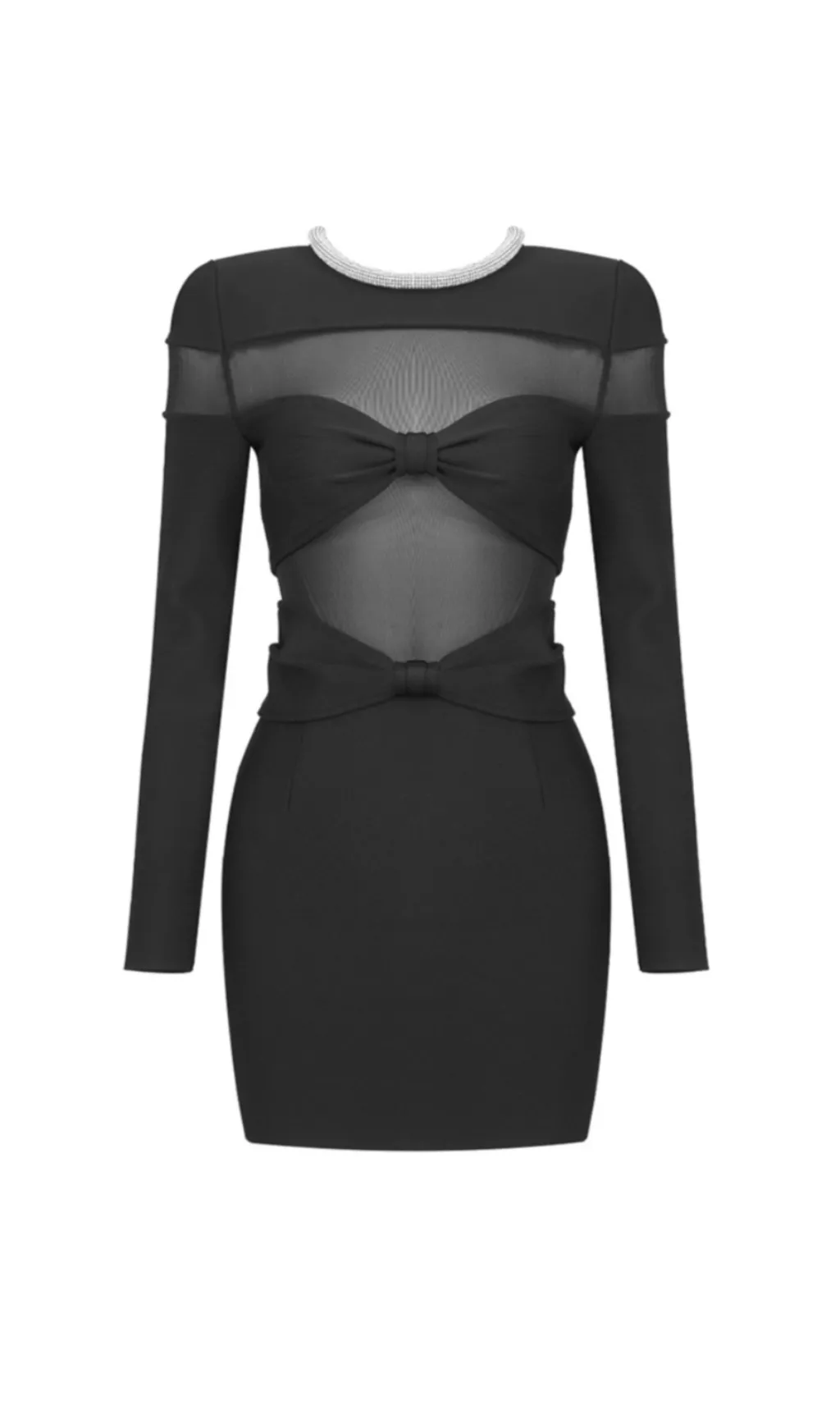 LONG SLEEVE CRYSTAL NECKLINE MINI DRESS Gloria Lanvin