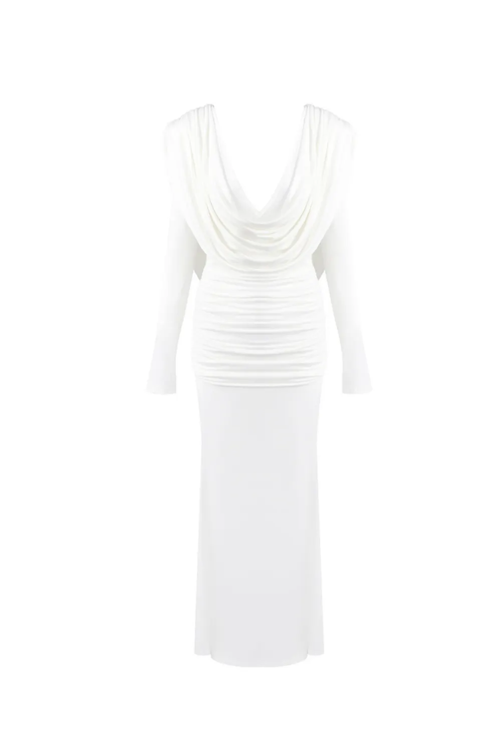 long sleeve draped cowl neck maxi dress in white Gloria Lanvin