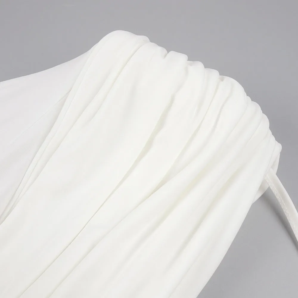 long sleeve draped cowl neck maxi dress in white Gloria Lanvin