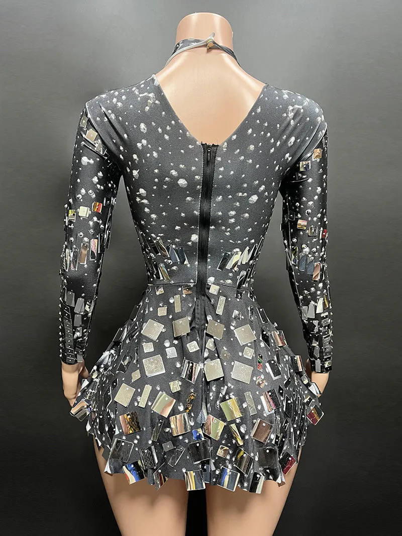LONG SLEEVE EMBELLISHED MINI DRESS IN BLACK Gloria Lanvin