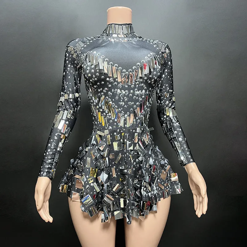 LONG SLEEVE EMBELLISHED MINI DRESS IN BLACK Gloria Lanvin