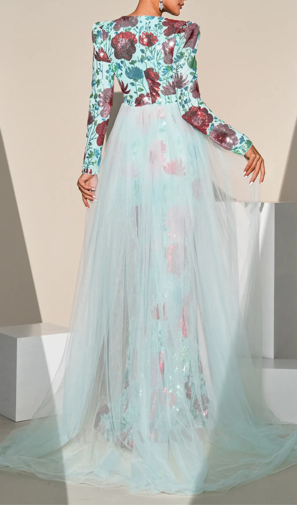 Long Sleeve Floral print Sequin maxi Dress in green Gloria Lanvin