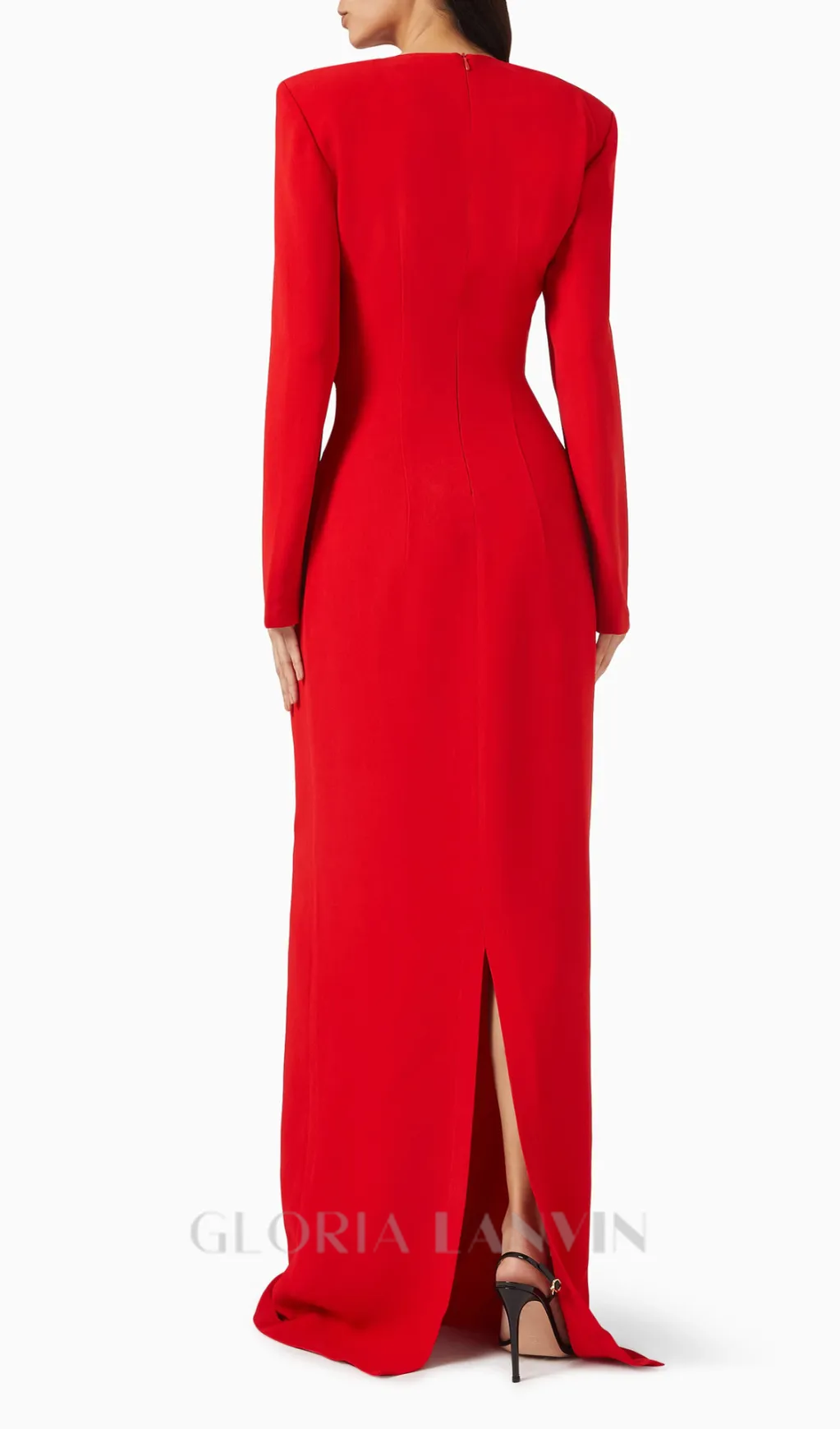 long sleeve heart cutout maxi dress in red Gloria Lanvin