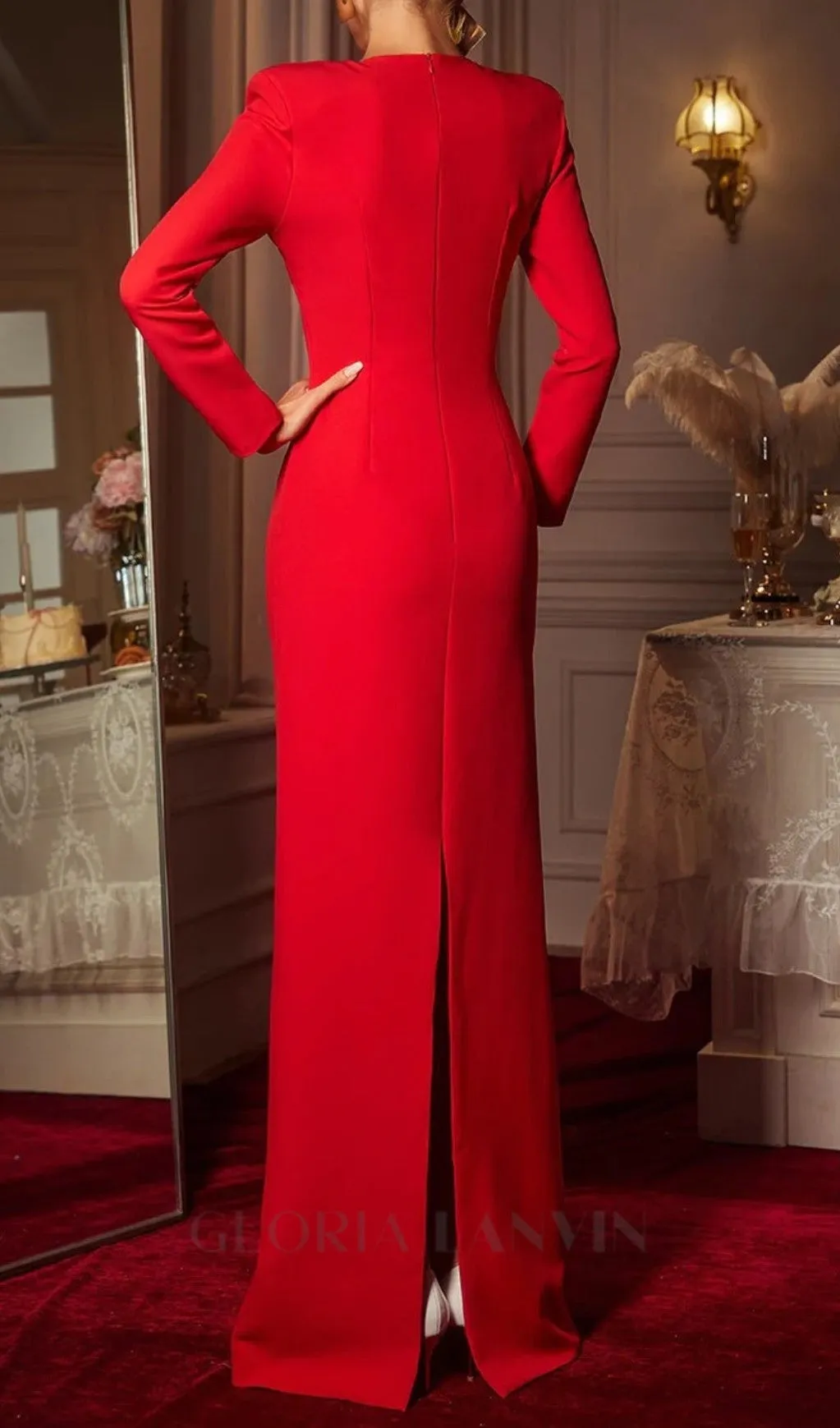long sleeve heart cutout maxi dress in red Gloria Lanvin
