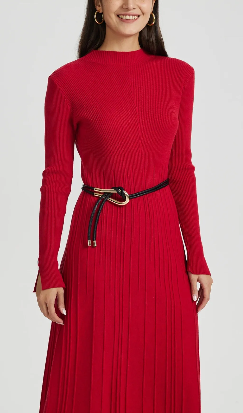 LONG SLEEVE KNIT MIDI DRESS IN RED Gloria Lanvin