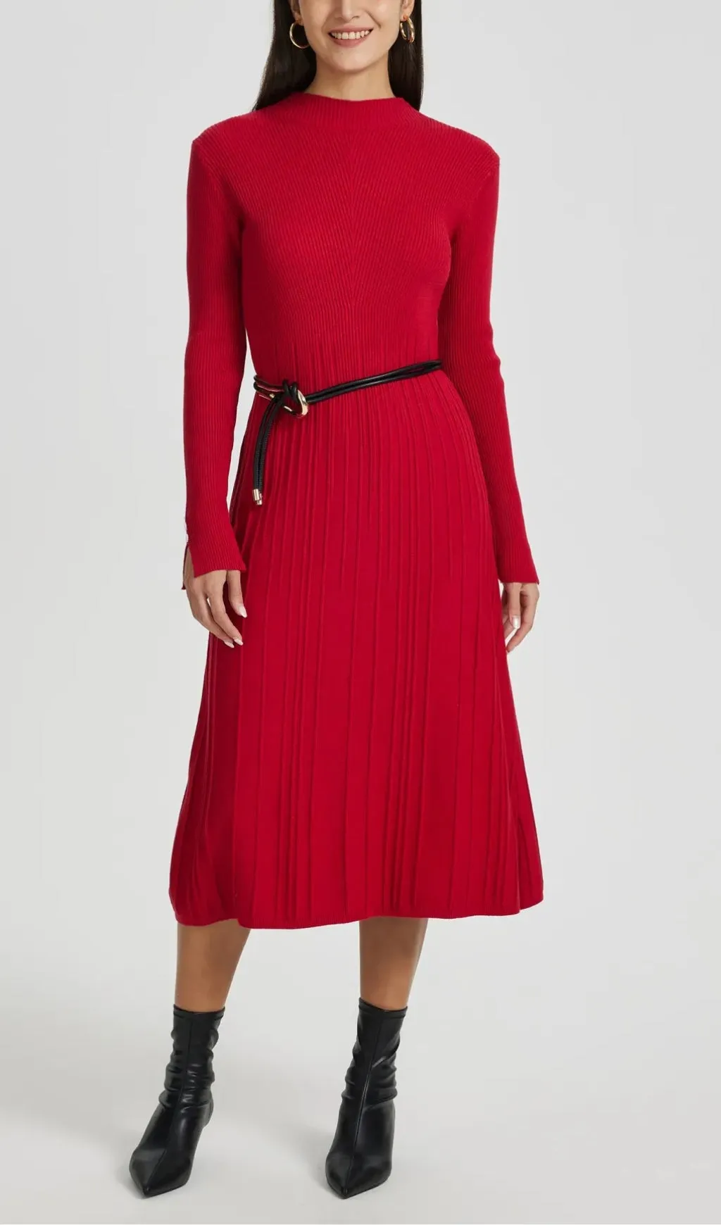 LONG SLEEVE KNIT MIDI DRESS IN RED Gloria Lanvin