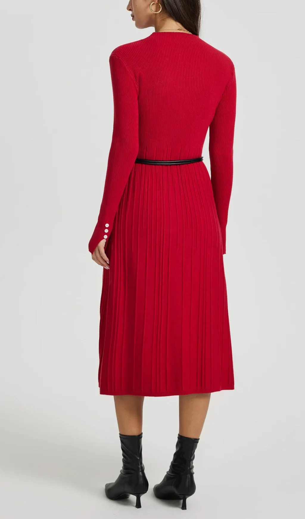 LONG SLEEVE KNIT MIDI DRESS IN RED Gloria Lanvin