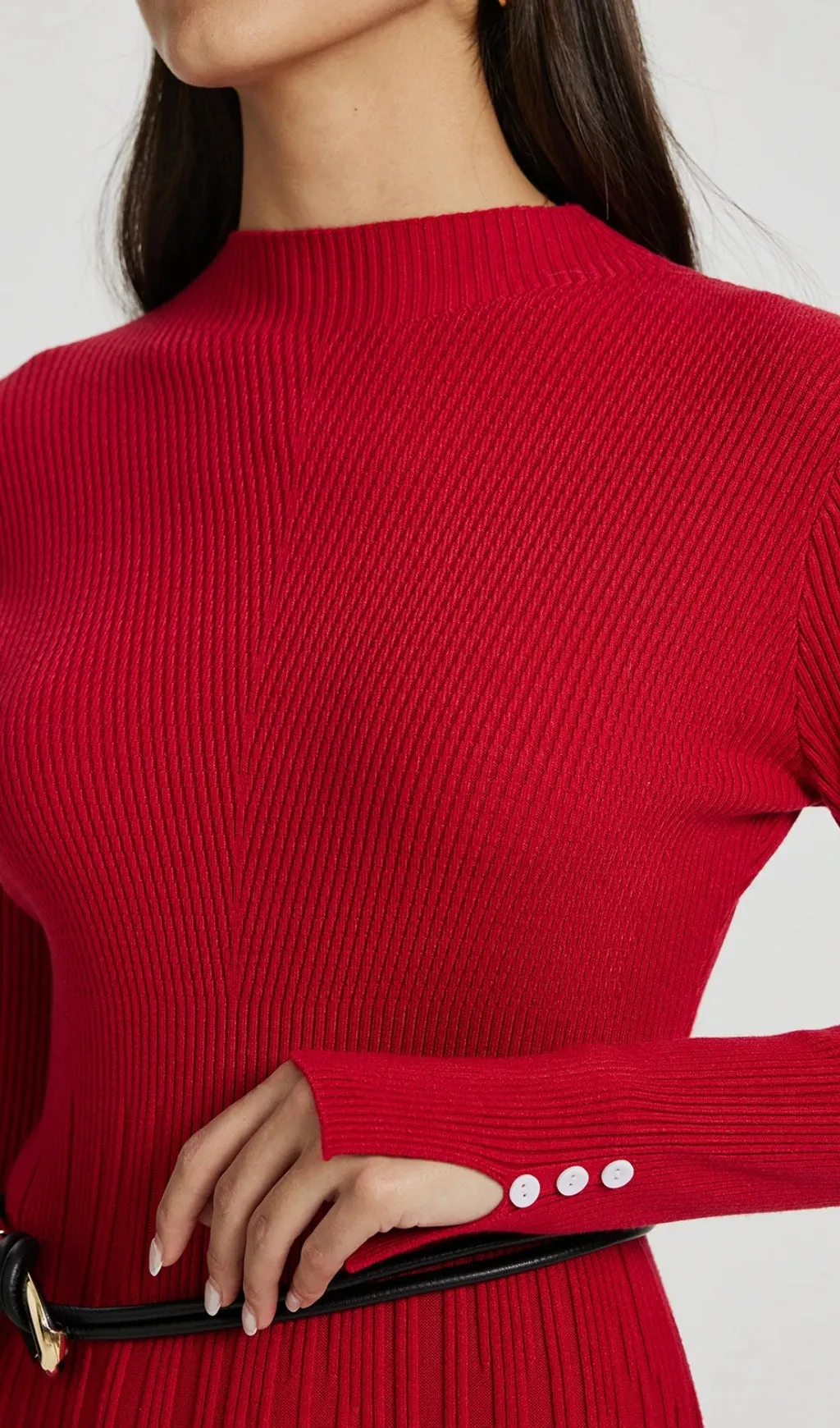 LONG SLEEVE KNIT MIDI DRESS IN RED Gloria Lanvin