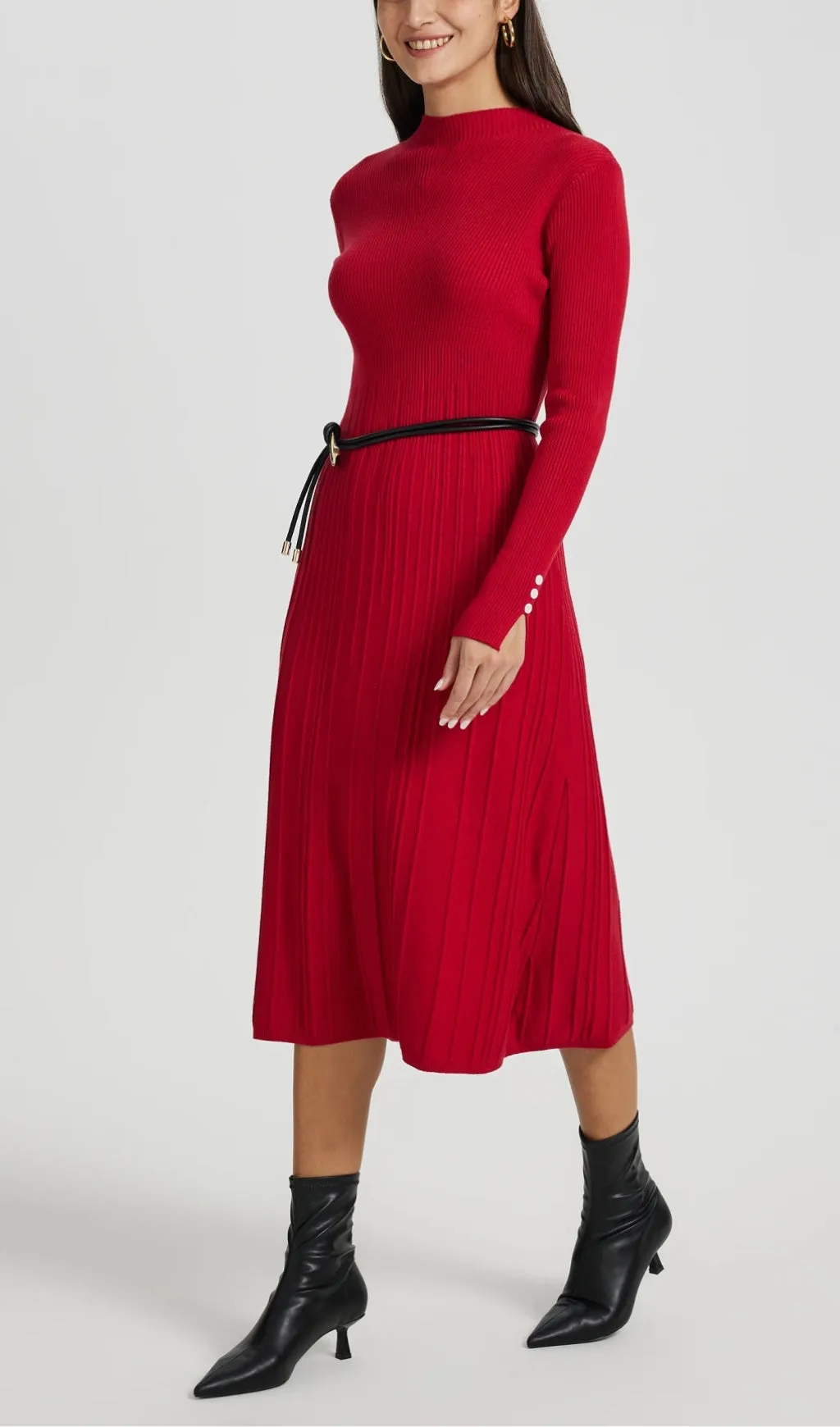 LONG SLEEVE KNIT MIDI DRESS IN RED Gloria Lanvin