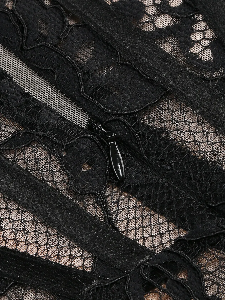 long sleeve lace corset draped mini dress in black Gloria Lanvin